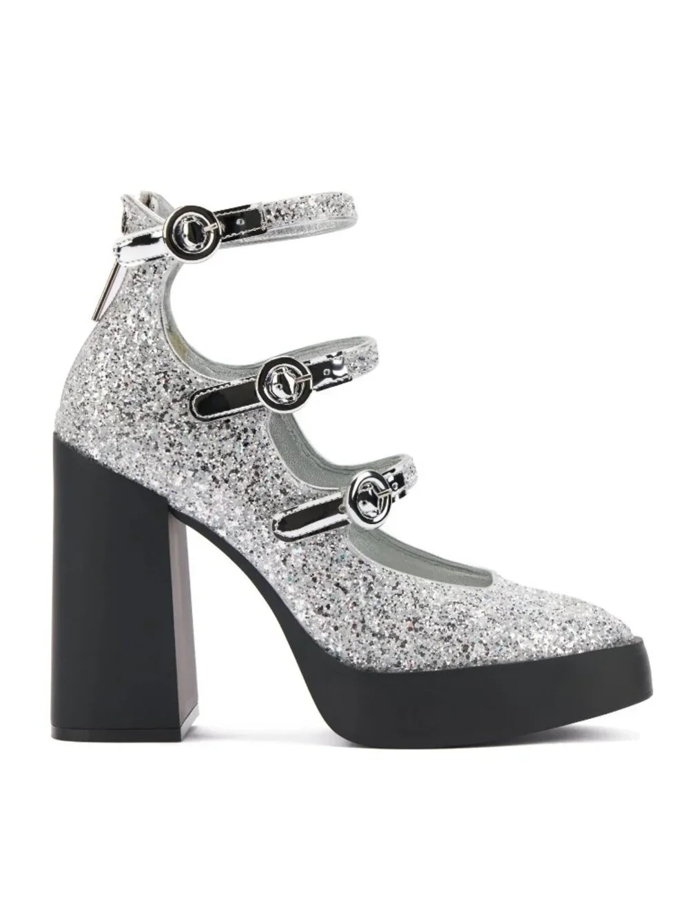 $400 Larroude Alexa Platform STRAPS Heel GLITTER SILVER BLACK 9 US (DD15)